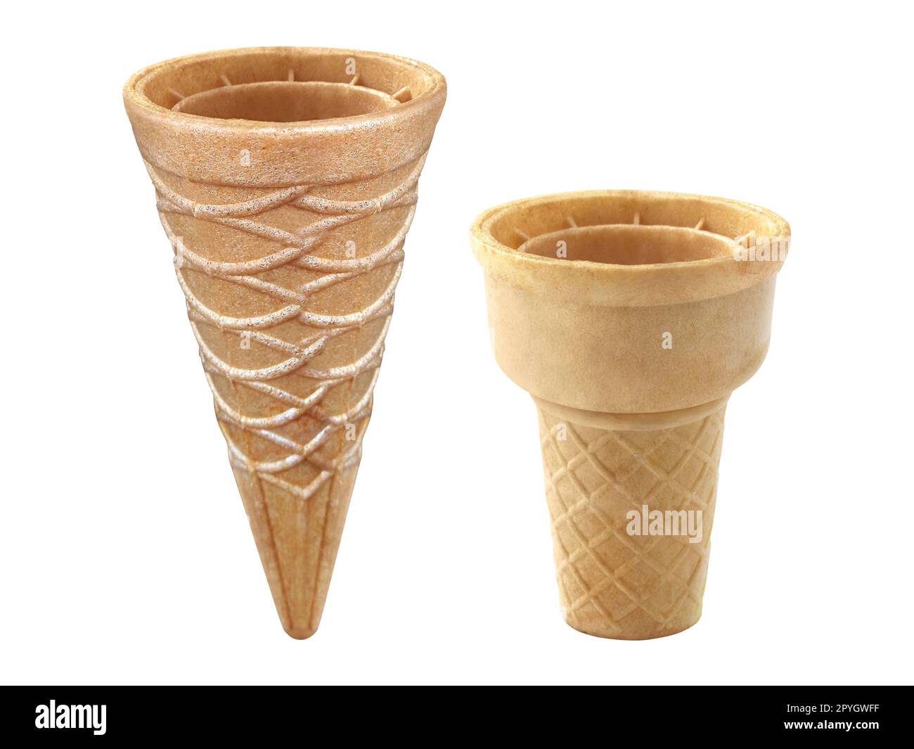 Süße wafer Kegel auf weißem Hintergrund Stockfoto