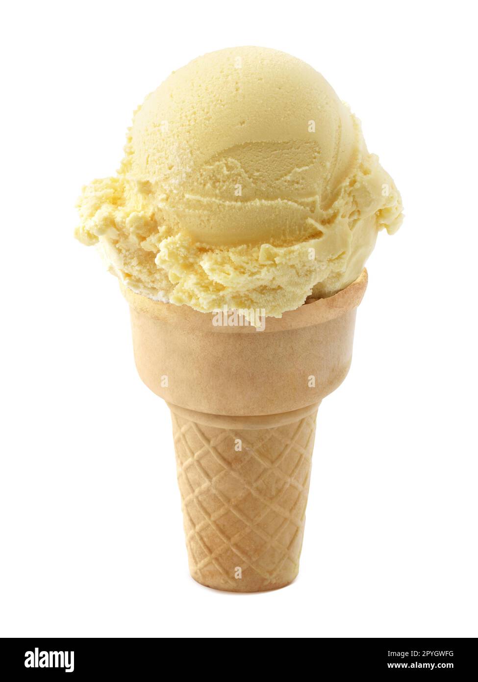 Vanille-Eiscreme in der Kegel auf weißem Hintergrund Stockfoto