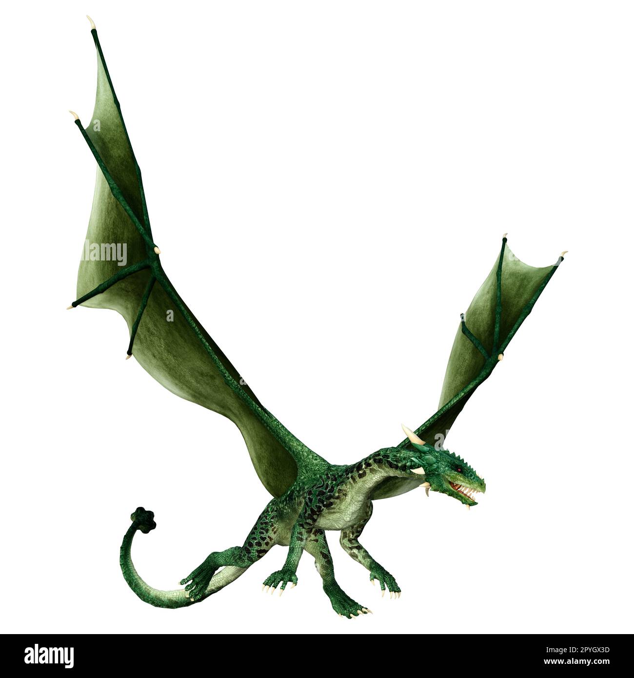 3D-Rendering eines Fantasy-Drachen isoliert auf weißem Hintergrund Stockfoto