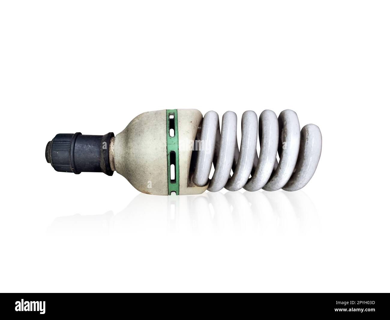 Alte Technologie und vergeudete Elektrizität, durchgebrannte Glühbirne Stockfoto