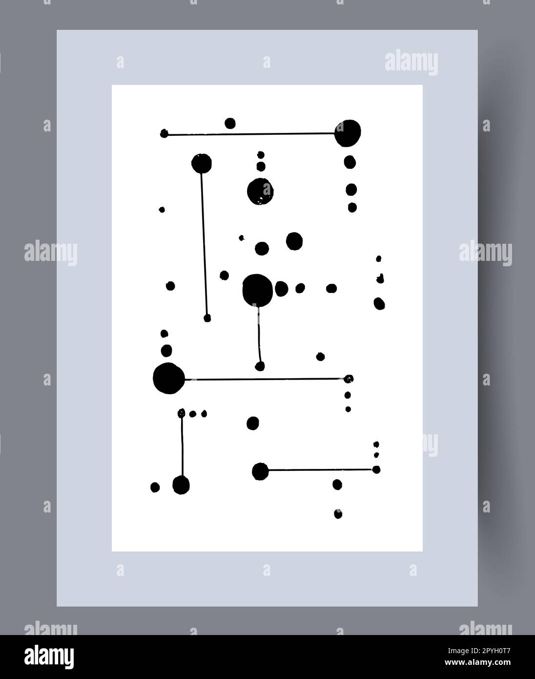 Wandmotiv mit abstrakten Linien und minimalistischen Punkten. Zeitgenössischer dekorativer Hintergrund mit Punkten. Druckbares Poster mit minimalen abstrakten Linien. Mauer zwei Stockfoto