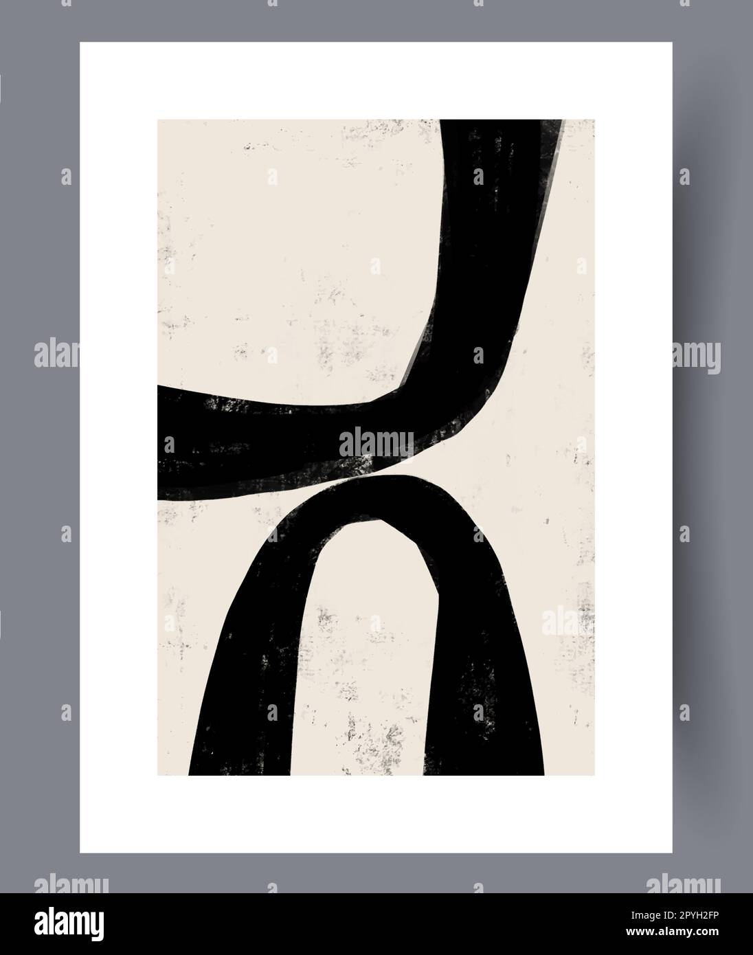 Minimalistischer Wandmotiv mit abstrakter Kontur. Zeitgenössischer dekorativer Hintergrund mit Fantasie. Wandgemälde für die Innengestaltung. Druckbare min Stockfoto