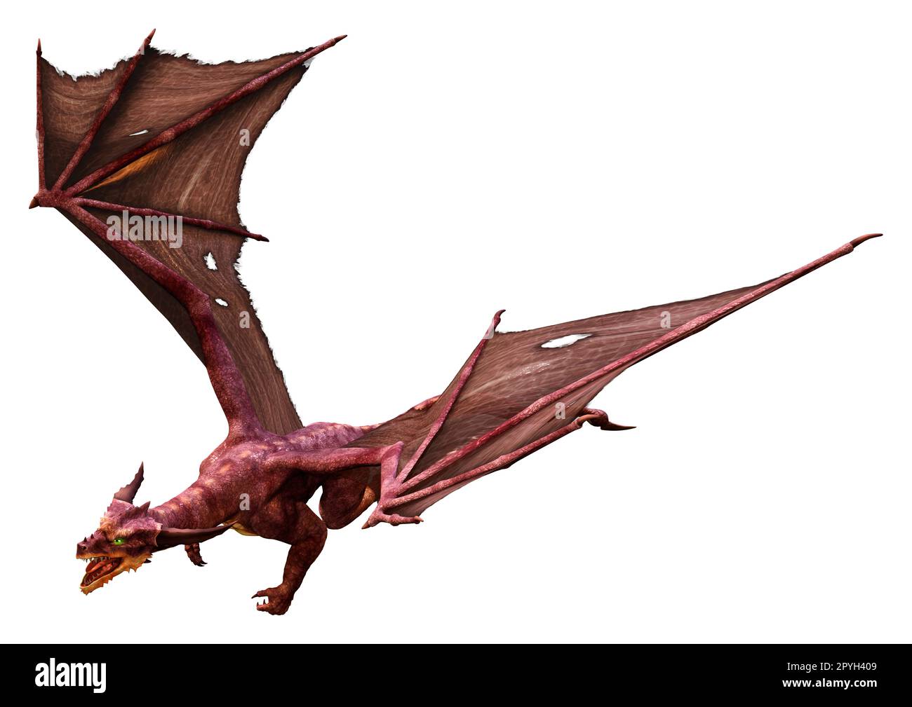 3D-Rendering eines Fantasy-Drachen isoliert auf weißem Hintergrund Stockfoto