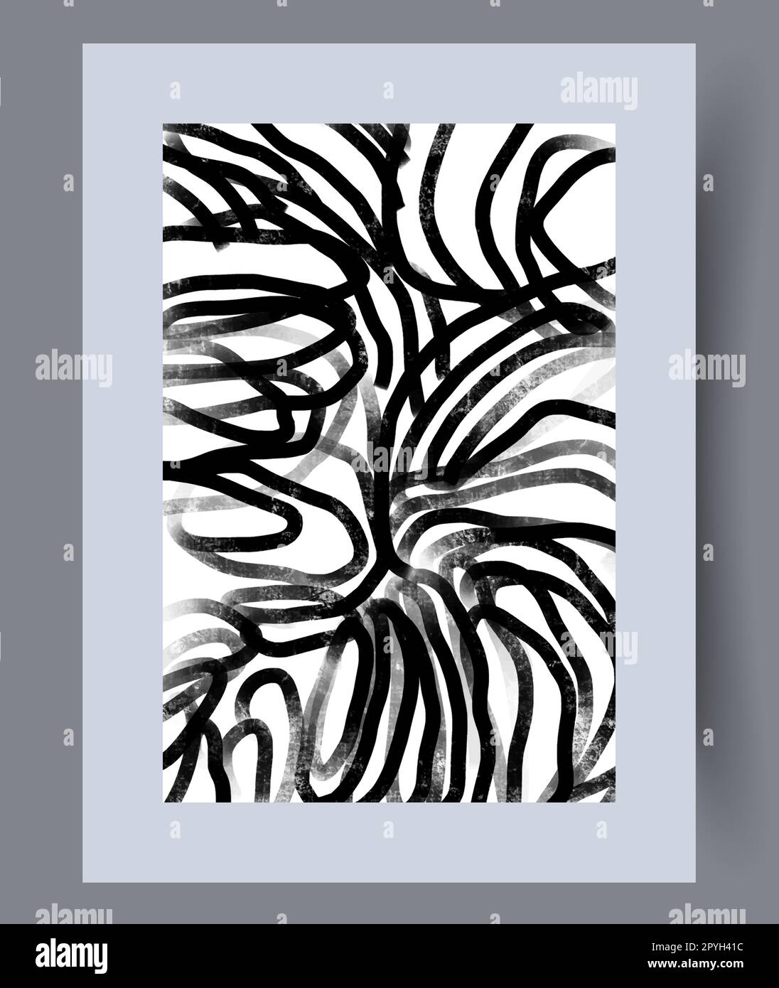 Wandmotiv mit abstrakten Linien in Schwarzweiß. Druckbares Poster mit minimalen abstrakten Linien. Wandgemälde für die Innengestaltung. Zeitgenössisch dekorativ Stockfoto