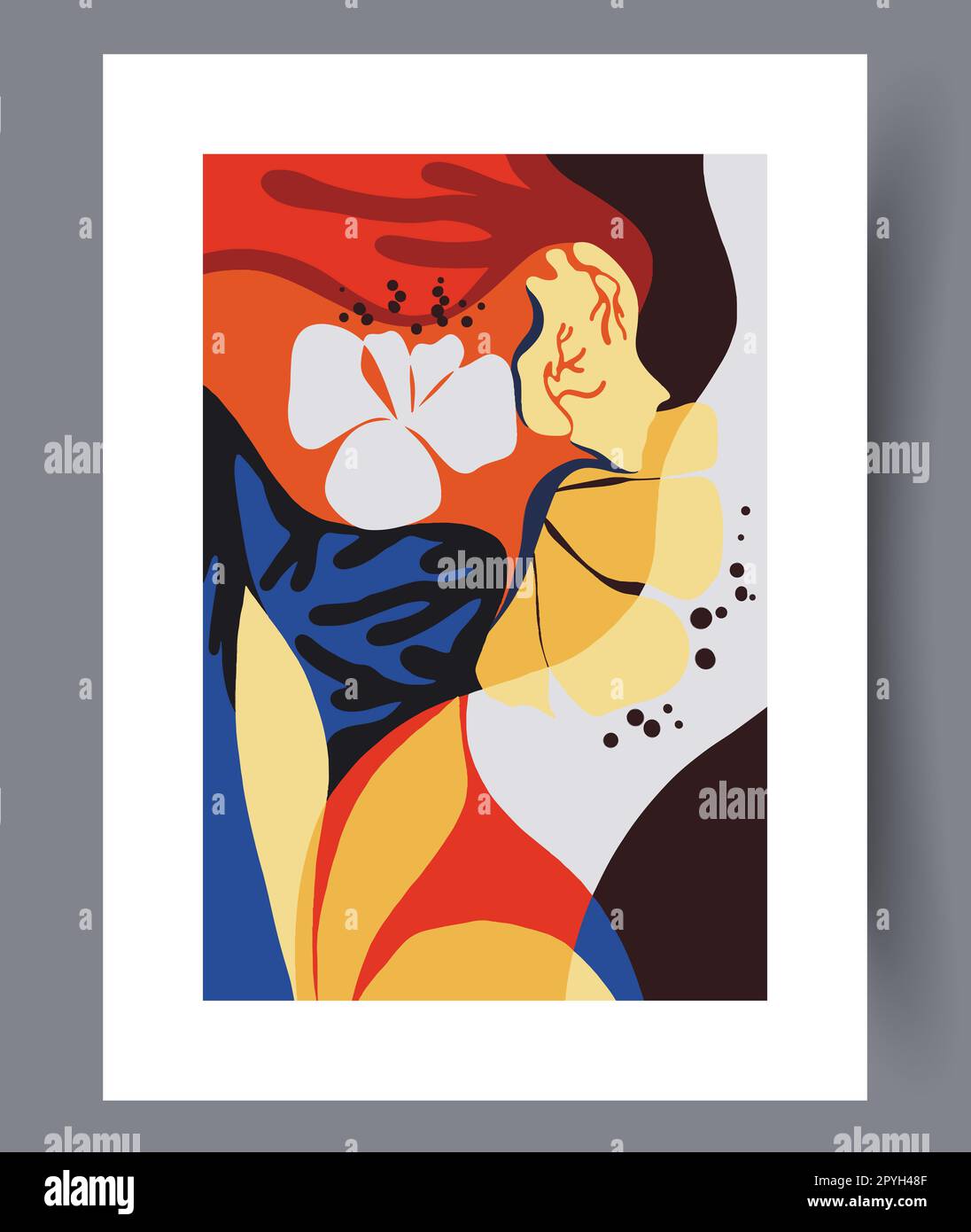 Abstrakte Formen, chaotischer Wanddruck mit Tracery-Motiven. Zeitgenössischer dekorativer Hintergrund mit Tracery. Wandgemälde für die Innengestaltung. Druckbar minimal A Stockfoto