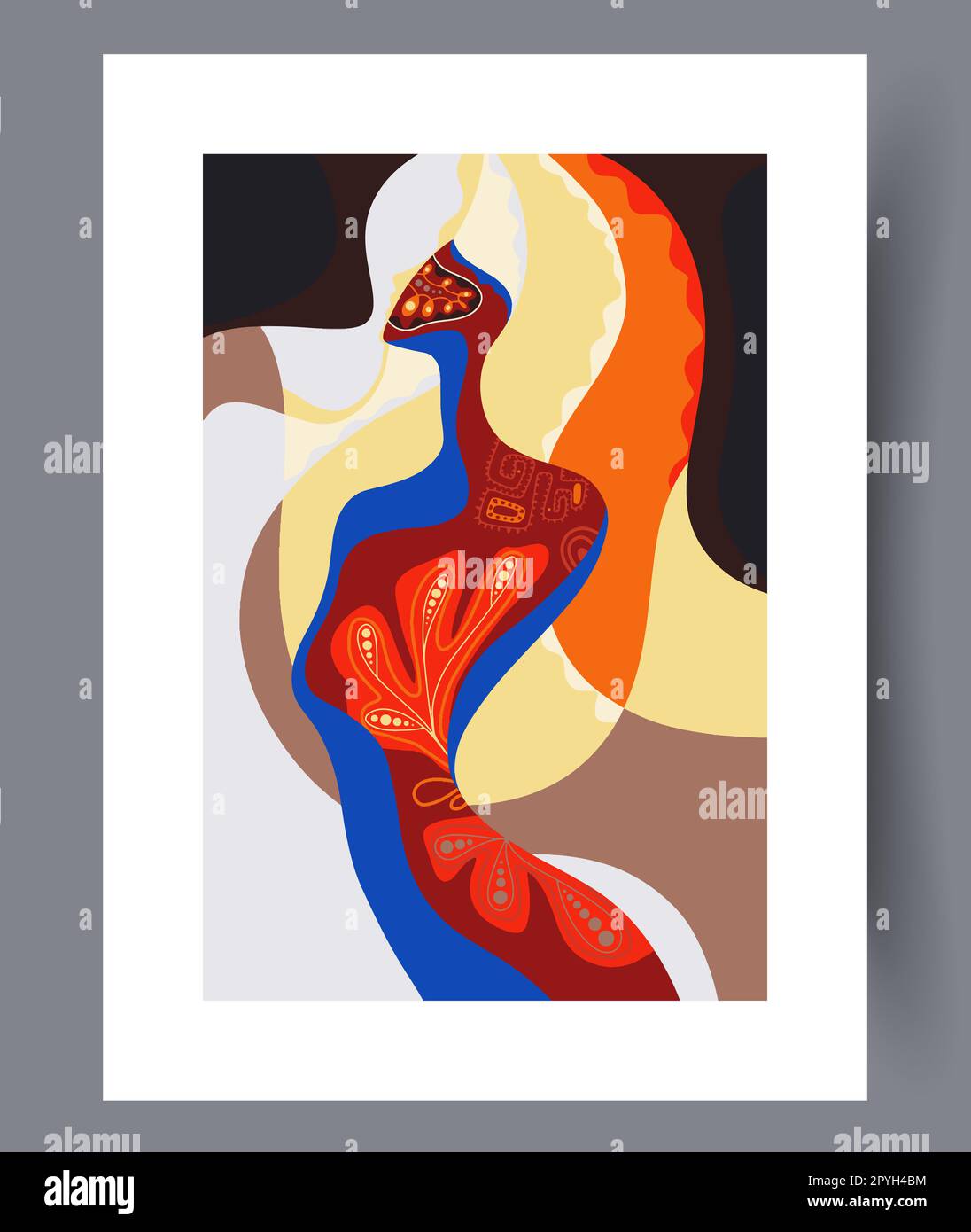 Abstrakter Woman Creative Interpretation Wandschmuck Druck. Zeitgenössischer dekorativer Hintergrund mit Interpretationen. Druckbares minimalabstraktes Frauen-Poster Stockfoto