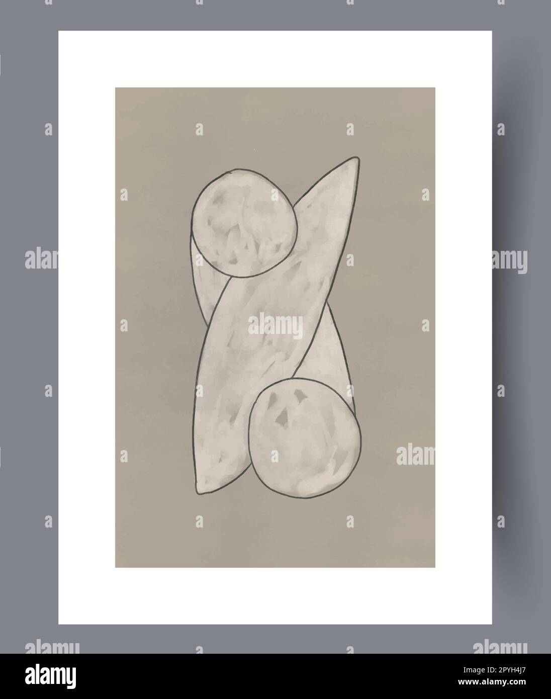 Abstrakte Figuren geometrischer Wanddruck mit „Clutter“-Motiven. Wandgemälde für die Innengestaltung. Druckbares Poster mit minimalen abstrakten Figuren. Zeitgenössisch dekorativ Stockfoto