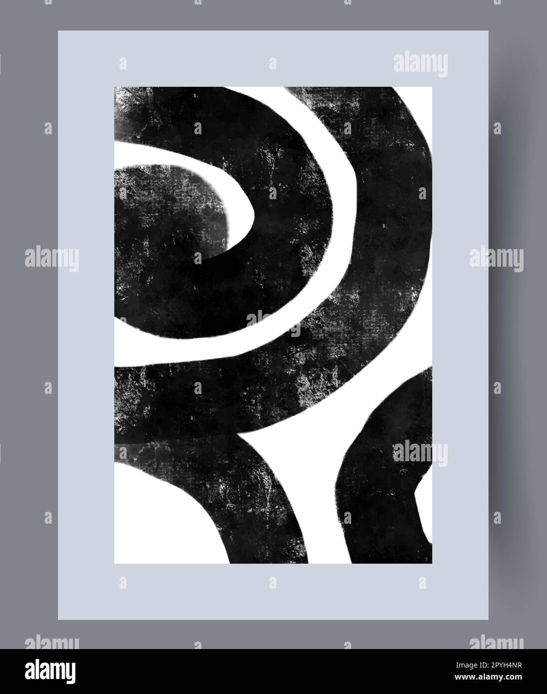 Minimalistischer, spiralförmiger Wandmotiv mit abstrakten Linien. Wandgemälde für die Innengestaltung. Druckbares Poster mit minimalen abstrakten Linien. Zeitgenössisch dekorativ BA. Stockfoto