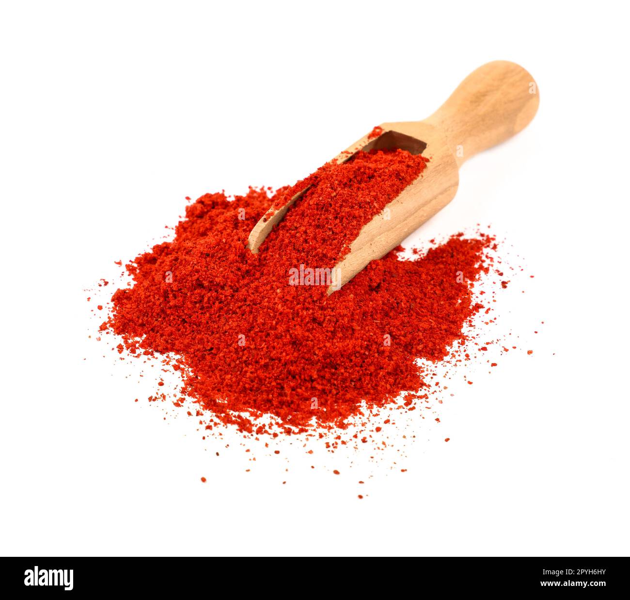 Holzschaufel mit roter, heißer Chili-Pfeffer Stockfoto