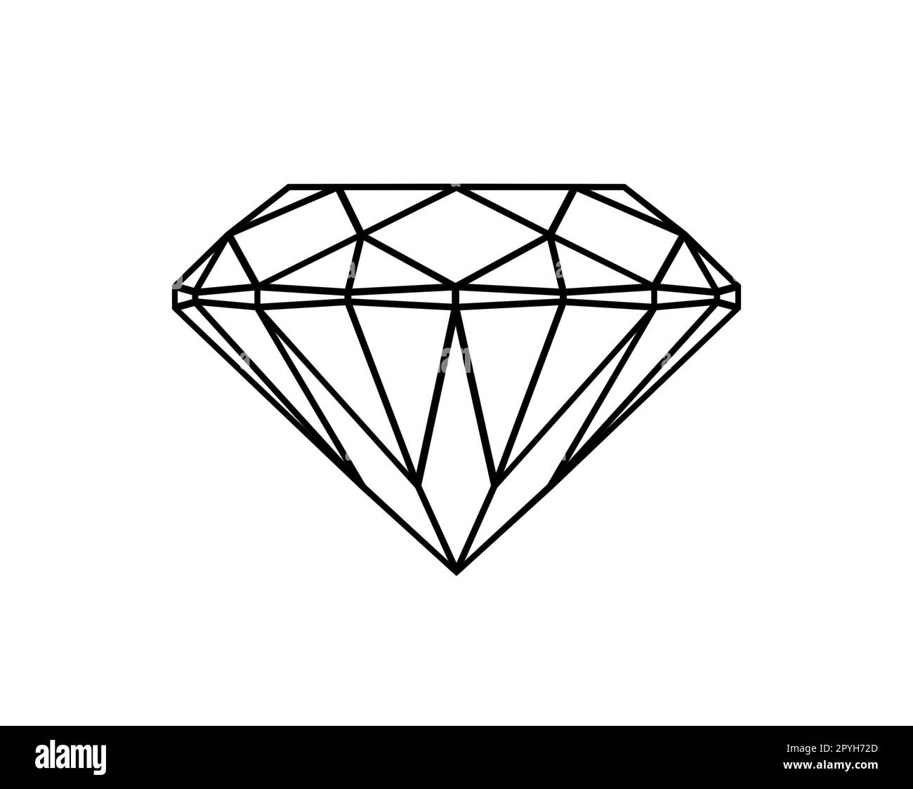 Diamanten im flachen Stil. Abstrakte Symbole aus schwarzen Diamanten. Lineares Umrisszeichen. Diamanten mit Icon-Logo Stockfoto