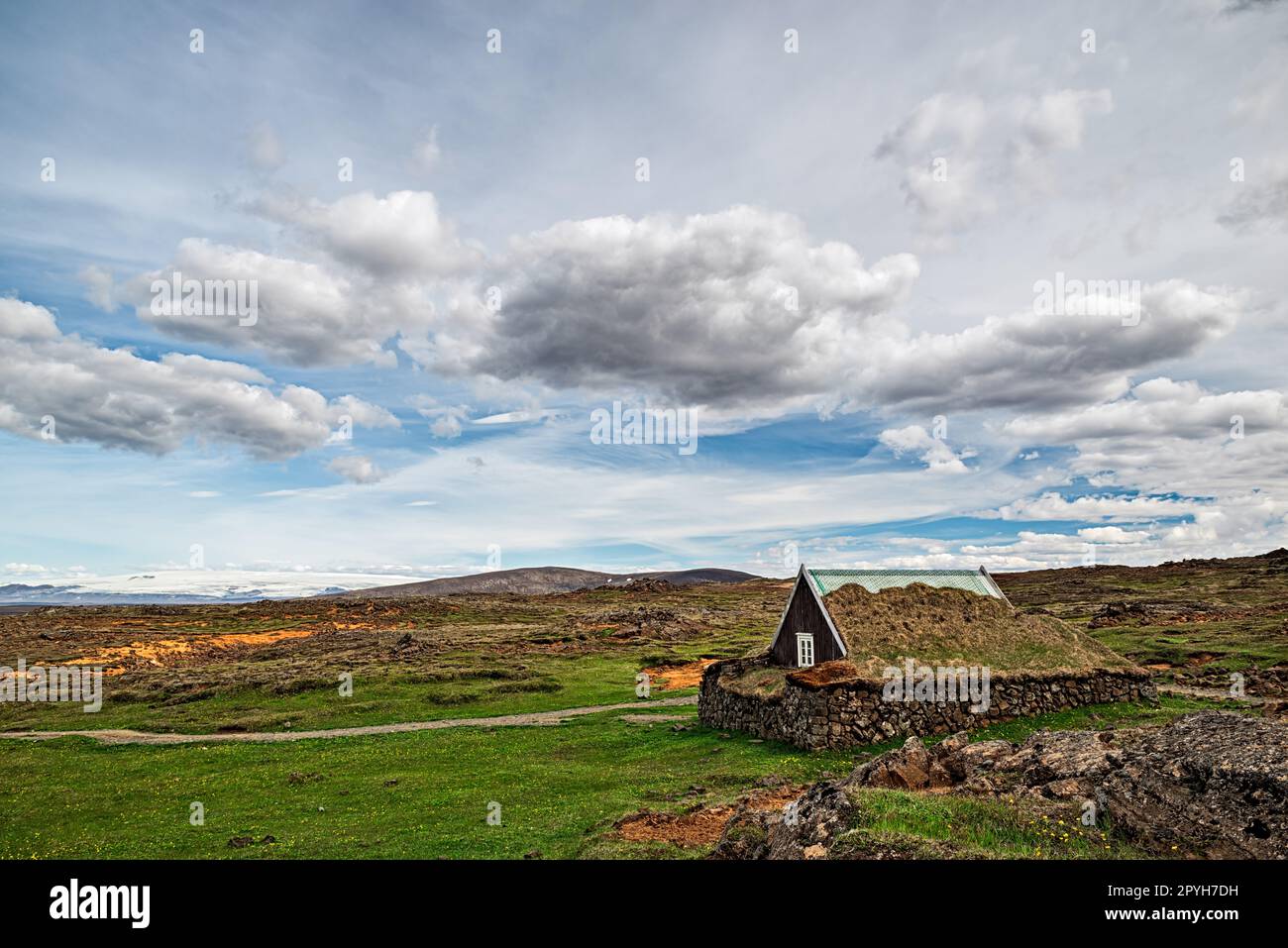 Traditionelles isländisches Turfhaus in Hveravellir Stockfoto