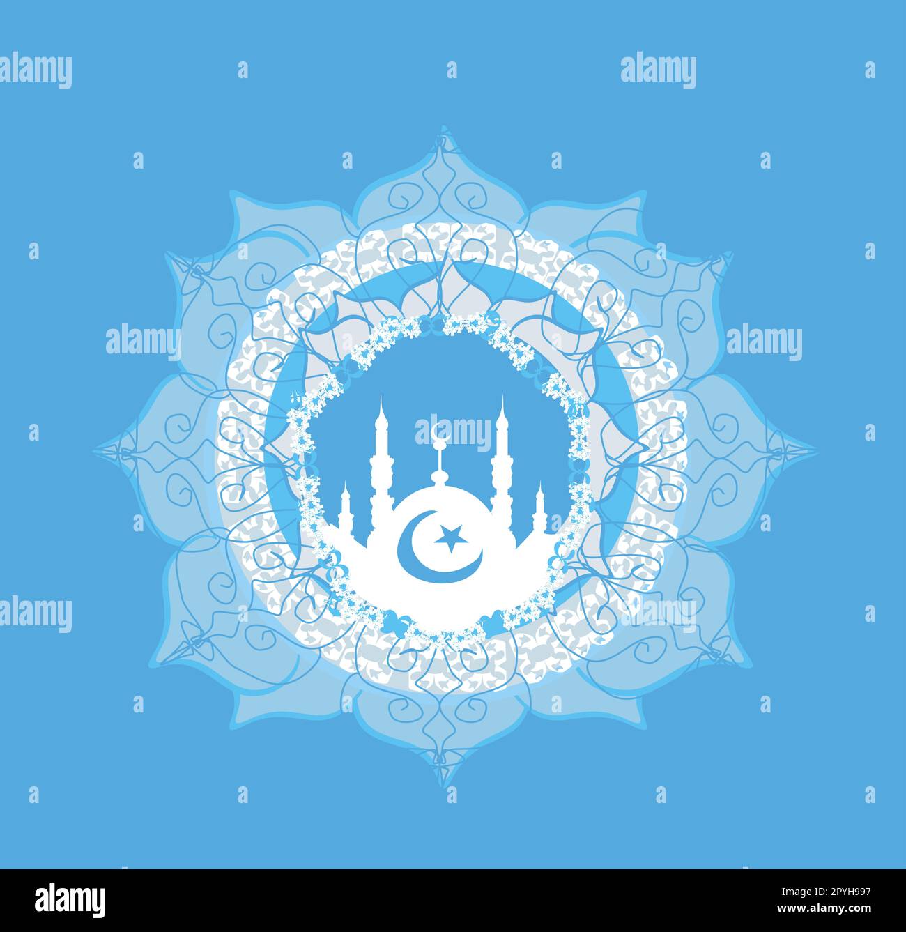 Ramadan Mubarak Grußkarte - dekorativer Rahmen mit Ornamenten Stockfoto