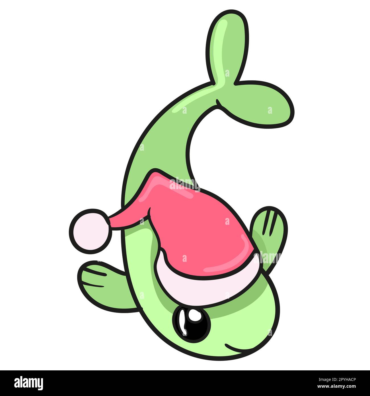 Ein Fisch mit einem weihnachtsmann-Hut. Bild des doodle-Symbols Stockfoto