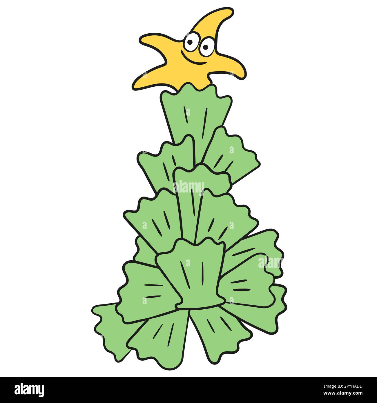 Ein Geschenk des Meeres-weihnachtsbaums. Bild des doodle-Symbols Stockfoto