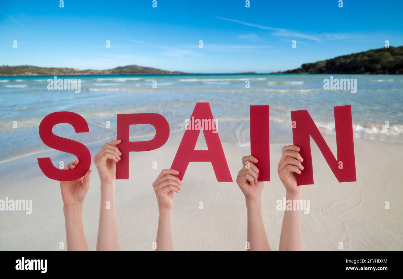 Menschen Bauen Wort Spanien, Ozean Und Meer Stockfoto