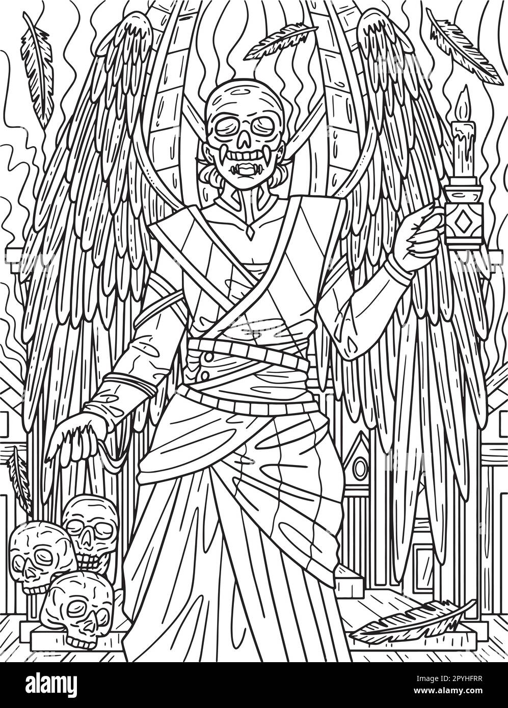 Halloween-Todesengel Malseite für Erwachsene Stock Vektor
