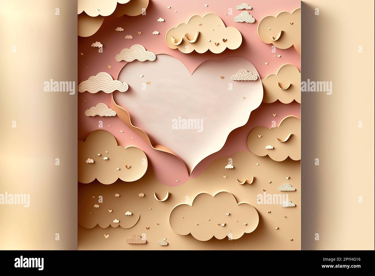 Love-Einladung Valentinstag abstrakter Hintergrund mit Text Liebe und Wolken, Sterne, Papierschnitt Mini Heart. Vektordarstellung Stockfoto