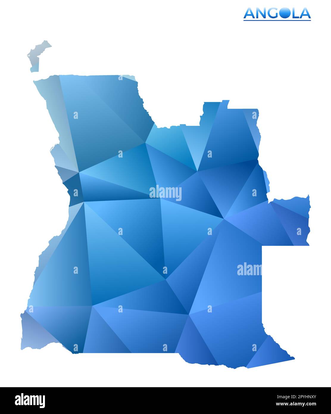 Polygonale Vektorkarte Angola. Lebhaftes, geometrisches Country in flachem Poly-Stil. Schöne Illustration für Ihre Infografiken. Stock Vektor
