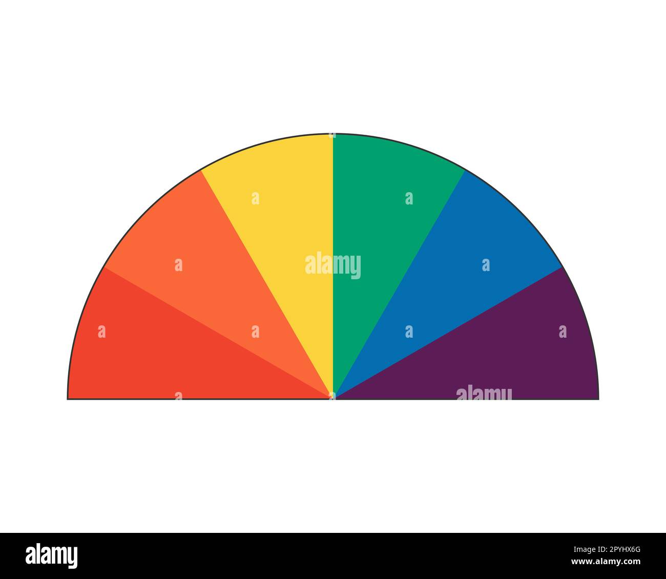 Regenbogenfarbener Halbkreis. Schillernde Farben bilden Sektoren. Farbige segmentierte Palette. Farbdiagramm. Vektor-isolierte eps-Darstellung Stock Vektor