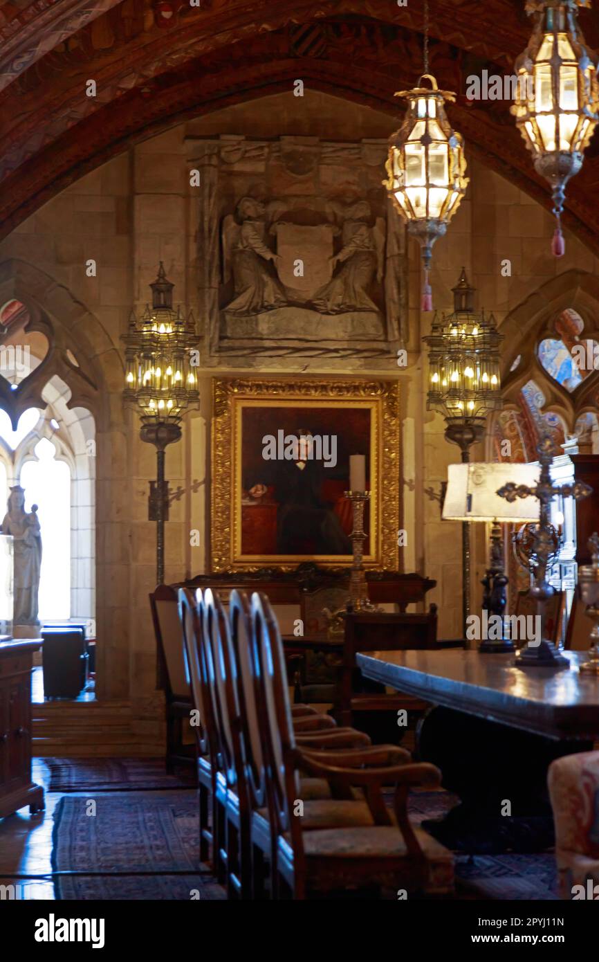 Speisesaal im Hearst Castle, erbaut von William Randolph Hearst, in San Simeon, Kalifornien Stockfoto