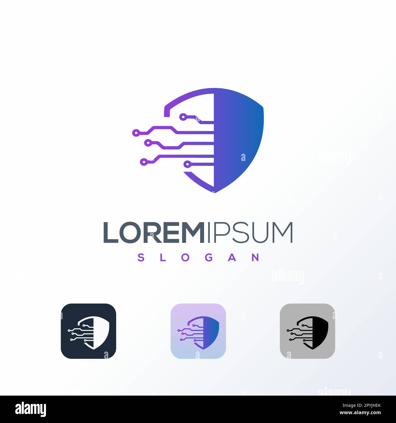 Logo für digitale Cyber-Sicherheit mit Schirmvektorvorlage. Symbol für Datenschutz. Stock Vektor