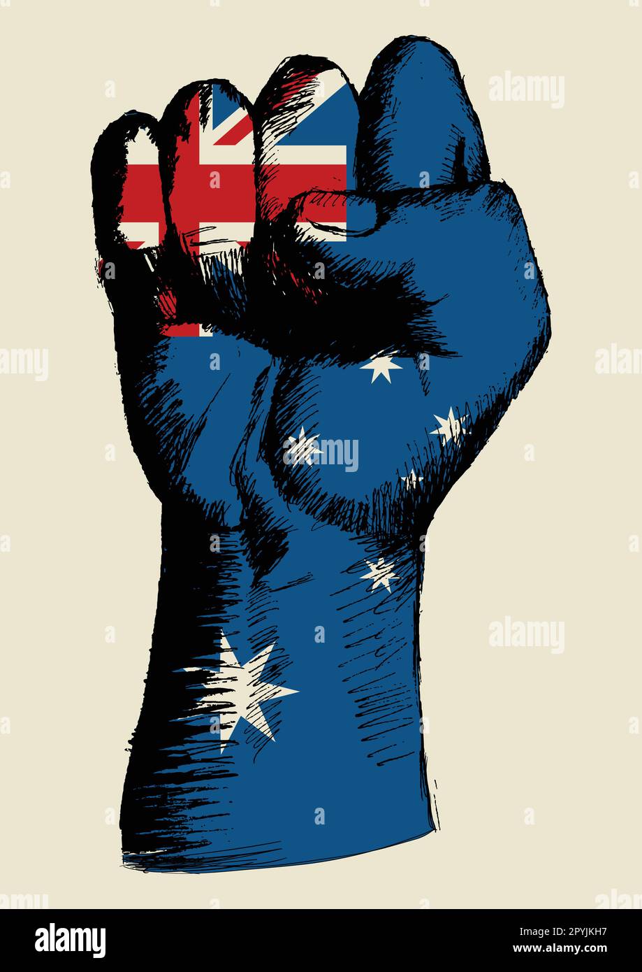 Skizzendarstellung einer Faust mit australischen Insignien Stock Vektor