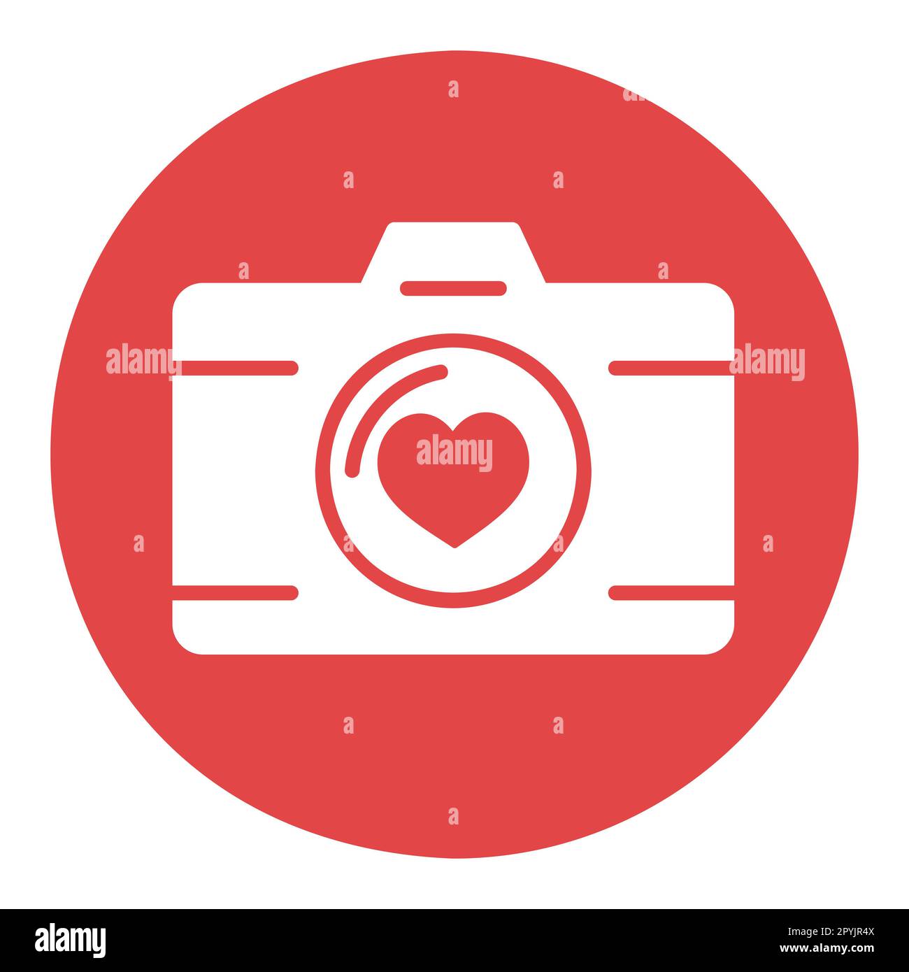 Kamera für Hochzeitsfeiern mit Liebeslinse isoliertes Glyphe-Symbol. Vektordarstellung, Romantikelemente. Aufkleber, Patch, Marke, Karte für die Ehe, valentine Stockfoto