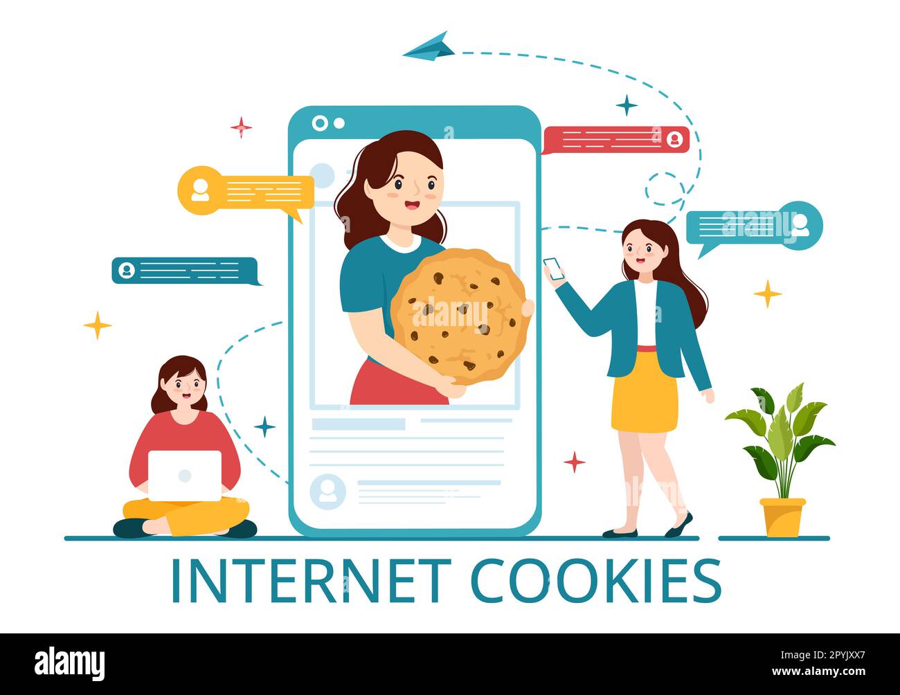 Internet-Cookies Technologieabbildung mit Track-Cookie Aufzeichnung des Surfens einer Website in flachen, handgezeichneten Landing-Page-Vorlagen für Cartoons Stockfoto