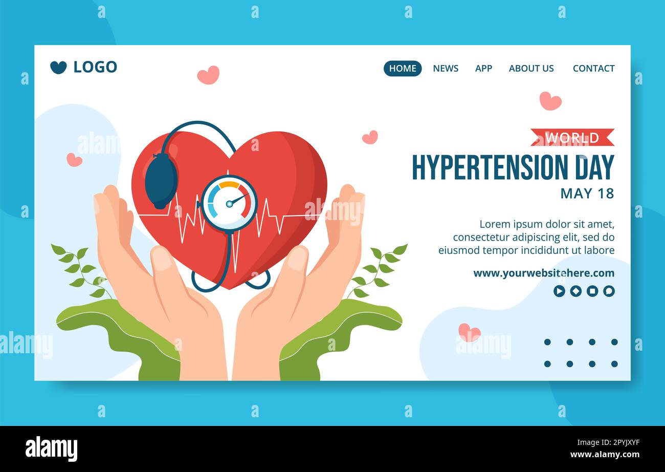 Welttag Der Hypertonie – Landing-Page Für Soziale Medien – Flache, Handgezeichnete Cartoon-Vorlage Illustration Stockfoto