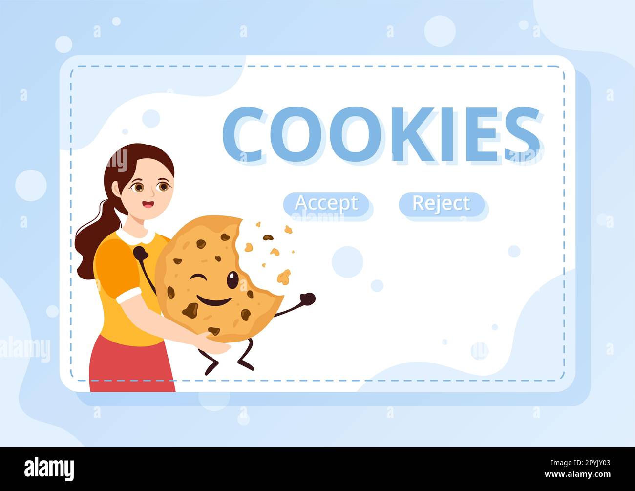 Internet-Cookies Technologieabbildung mit Track-Cookie Aufzeichnung des Surfens einer Website in flachen, handgezeichneten Landing-Page-Vorlagen für Cartoons Stockfoto