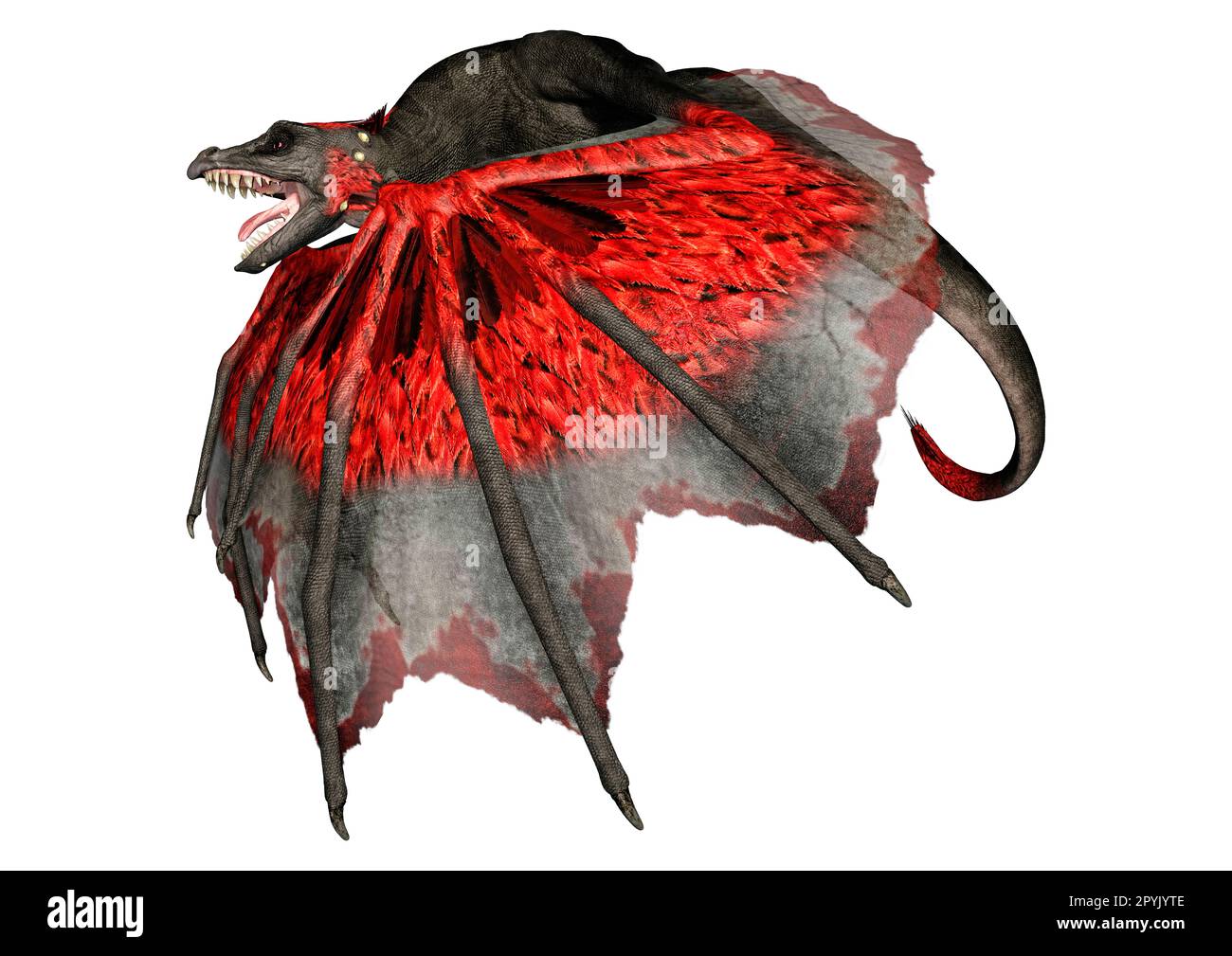 3D-Rendering eines Fantasy-Drachen isoliert auf weißem Hintergrund Stockfoto