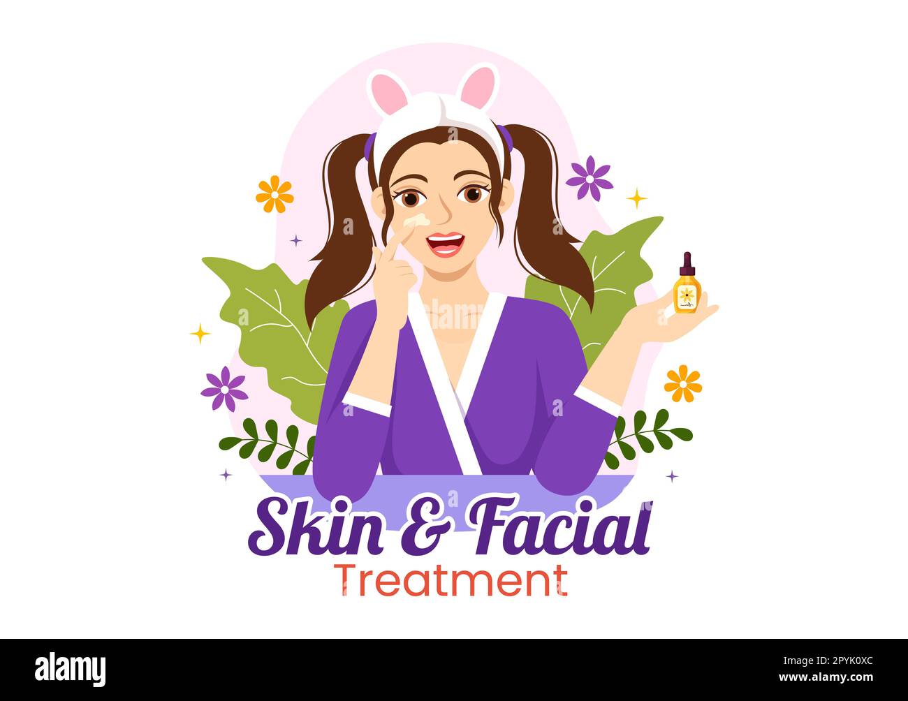 Gesichtsbehandlung und Hautbehandlung Illustration mit Hautpflege für Frauen, Anti-Alter-Maßnahmen, Massagen oder WELLNESS IN flachen, handgezeichneten Cartoon-Vorlagen Stockfoto