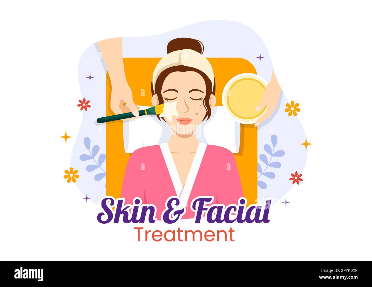 Gesichtsbehandlung und Hautbehandlung Illustration mit Hautpflege für Frauen, Anti-Alter-Maßnahmen, Massagen oder WELLNESS IN flachen, handgezeichneten Cartoon-Vorlagen Stockfoto