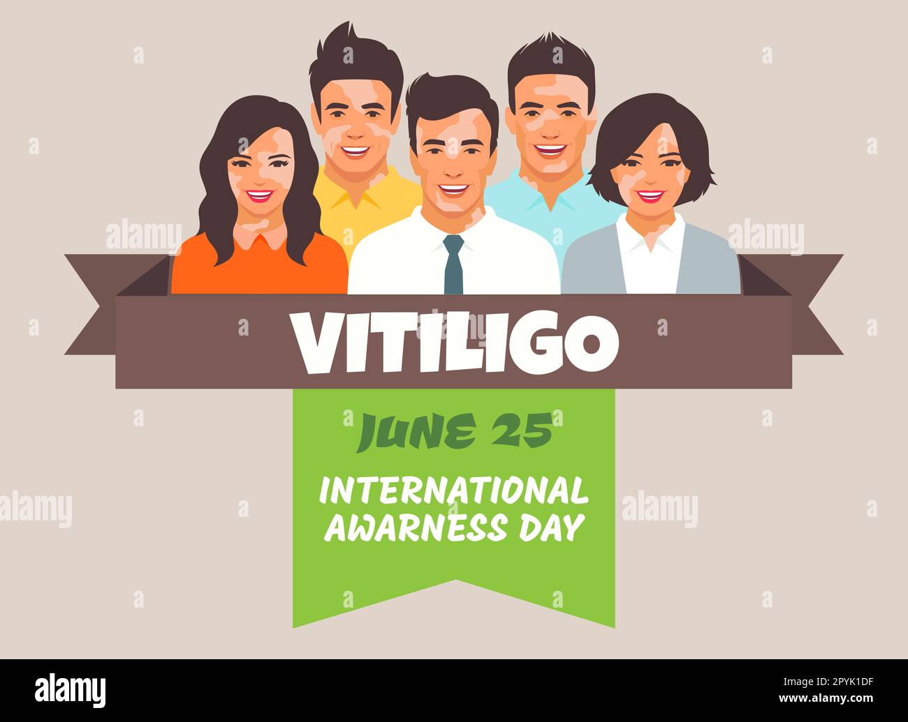 Vitiligo-Menschen isoliert. Abbildung: Flaches Vektormaterial. Das Konzept der anderen Schönheit, körperpositiv, Selbstakzeptanz. Männer, Frauen, Vitiligo-Haut Stockfoto