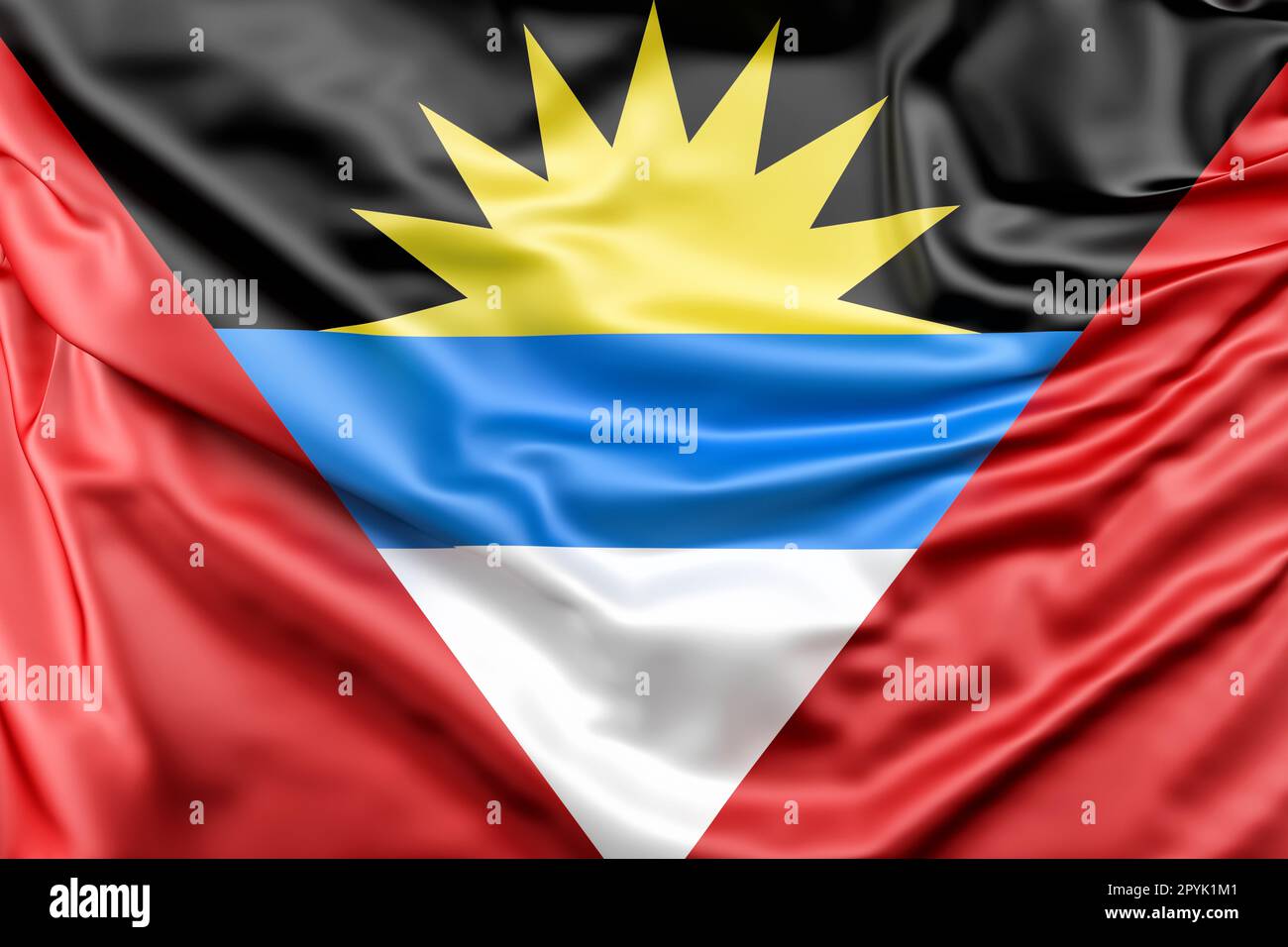Rüschelflagge von Antigua und Barbuda. 3D-Rendering Stockfoto