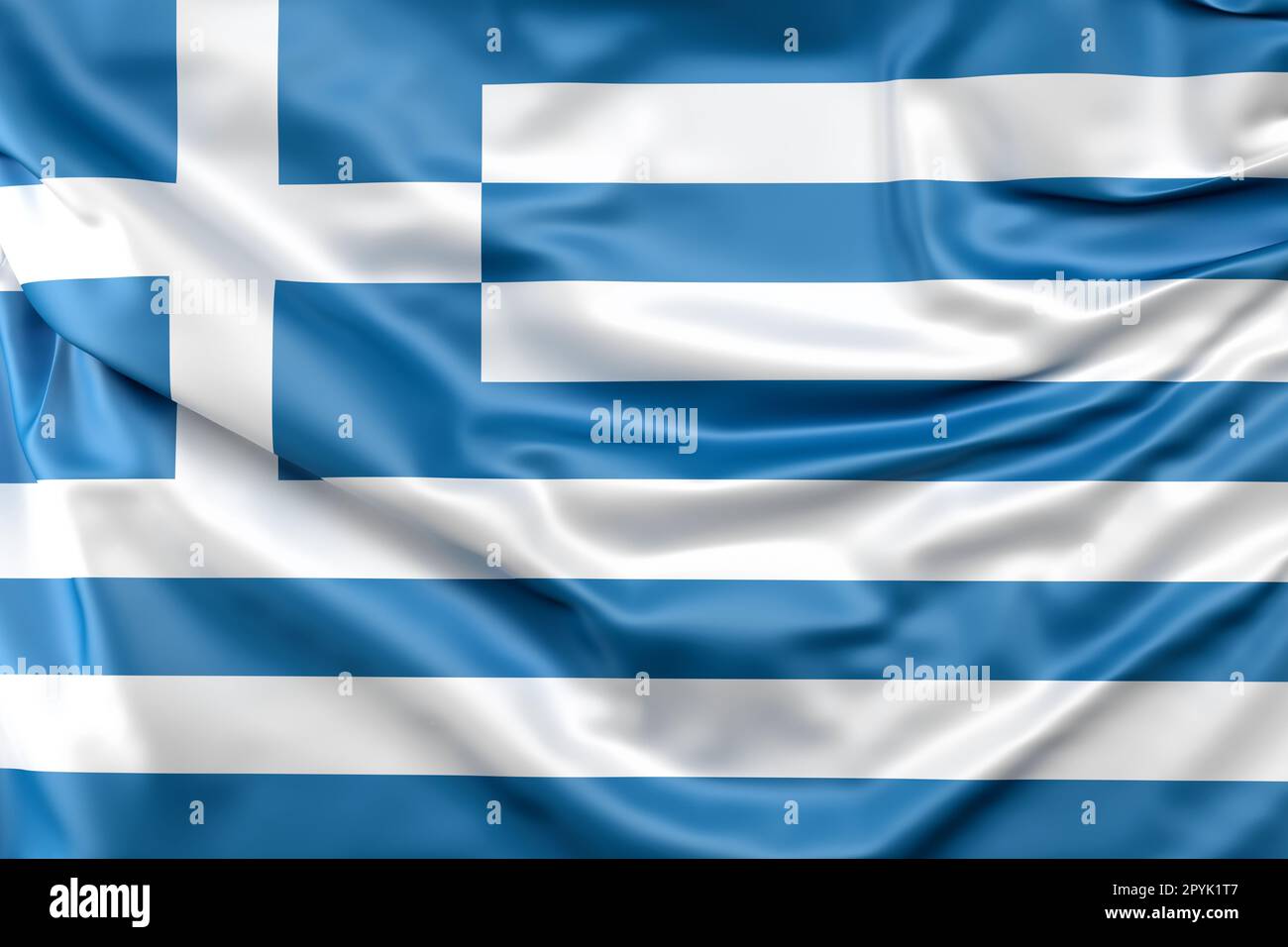 Geraffte Flagge Griechenlands. 3D-Rendering Stockfoto