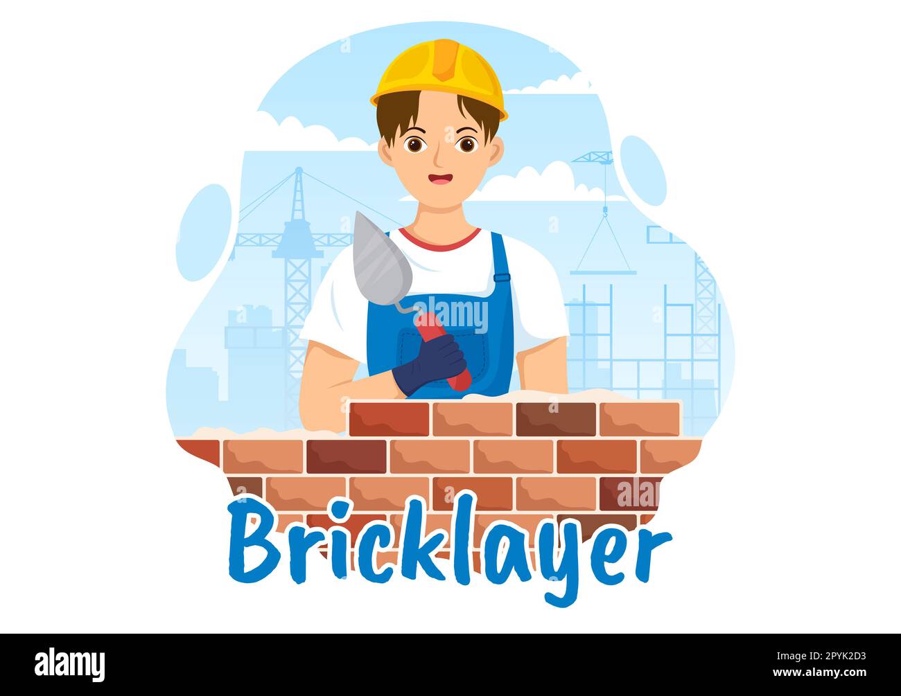 Abbildung eines Maurerarbeiters mit People Construction and Laying Bricks for Building a Wall in Flat Cartoon Hand Drawing Landing Page Templates Stockfoto