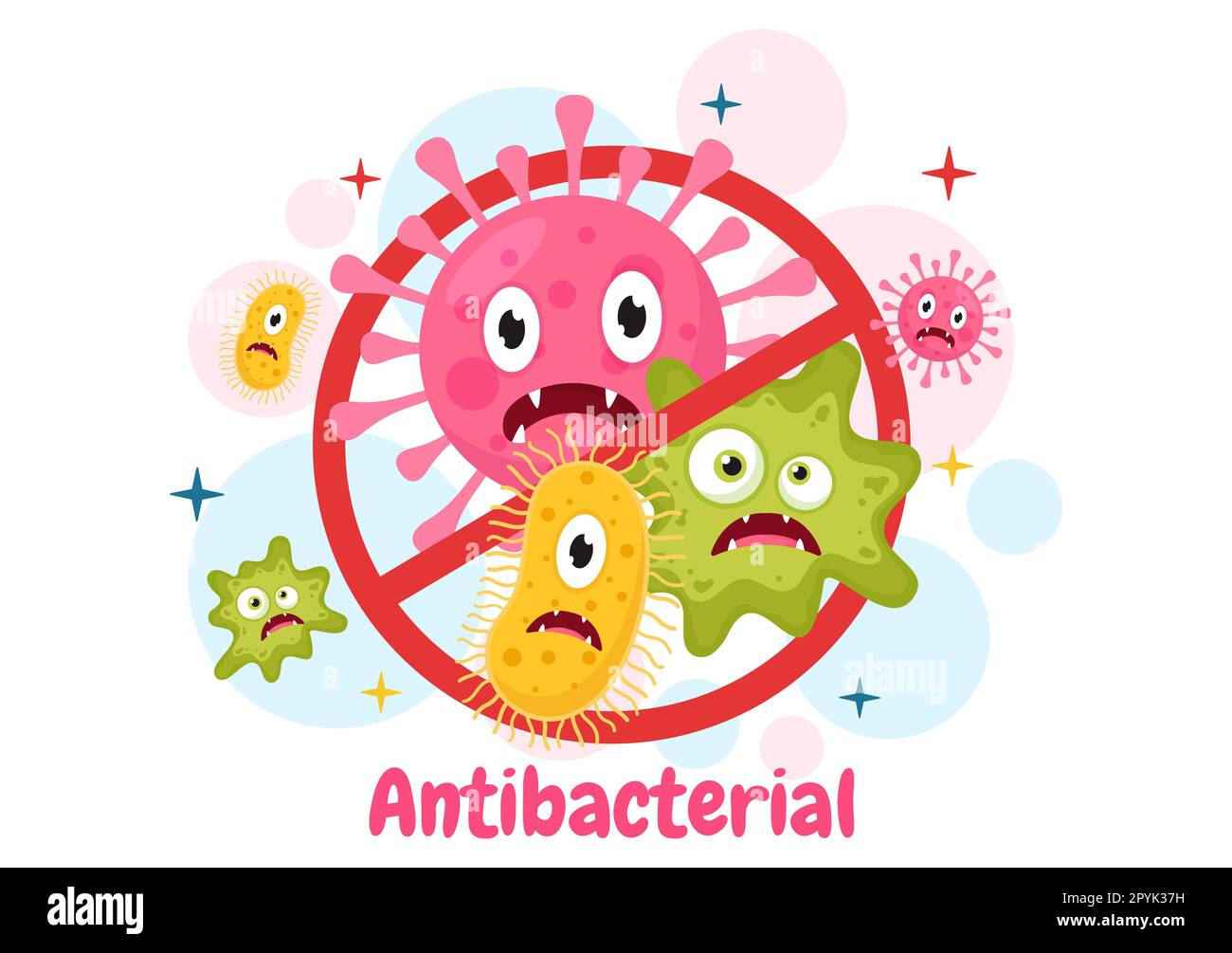 Antibakterielle Illustration mit Waschen der Hände, Virusinfektion und Bakteriensteuerung in Hygiene Healthcare Flat Cartoon Hand Drawn Templates Stockfoto