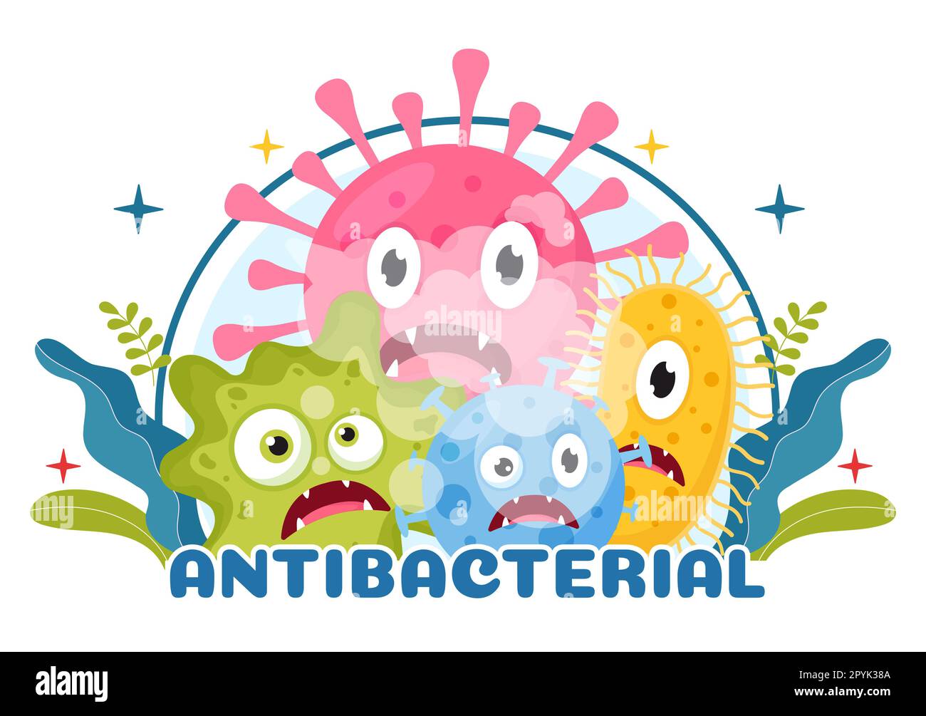 Antibakterielle Illustration mit Waschen der Hände, Virusinfektion und Bakteriensteuerung in Hygiene Healthcare Flat Cartoon Hand Drawn Templates Stockfoto
