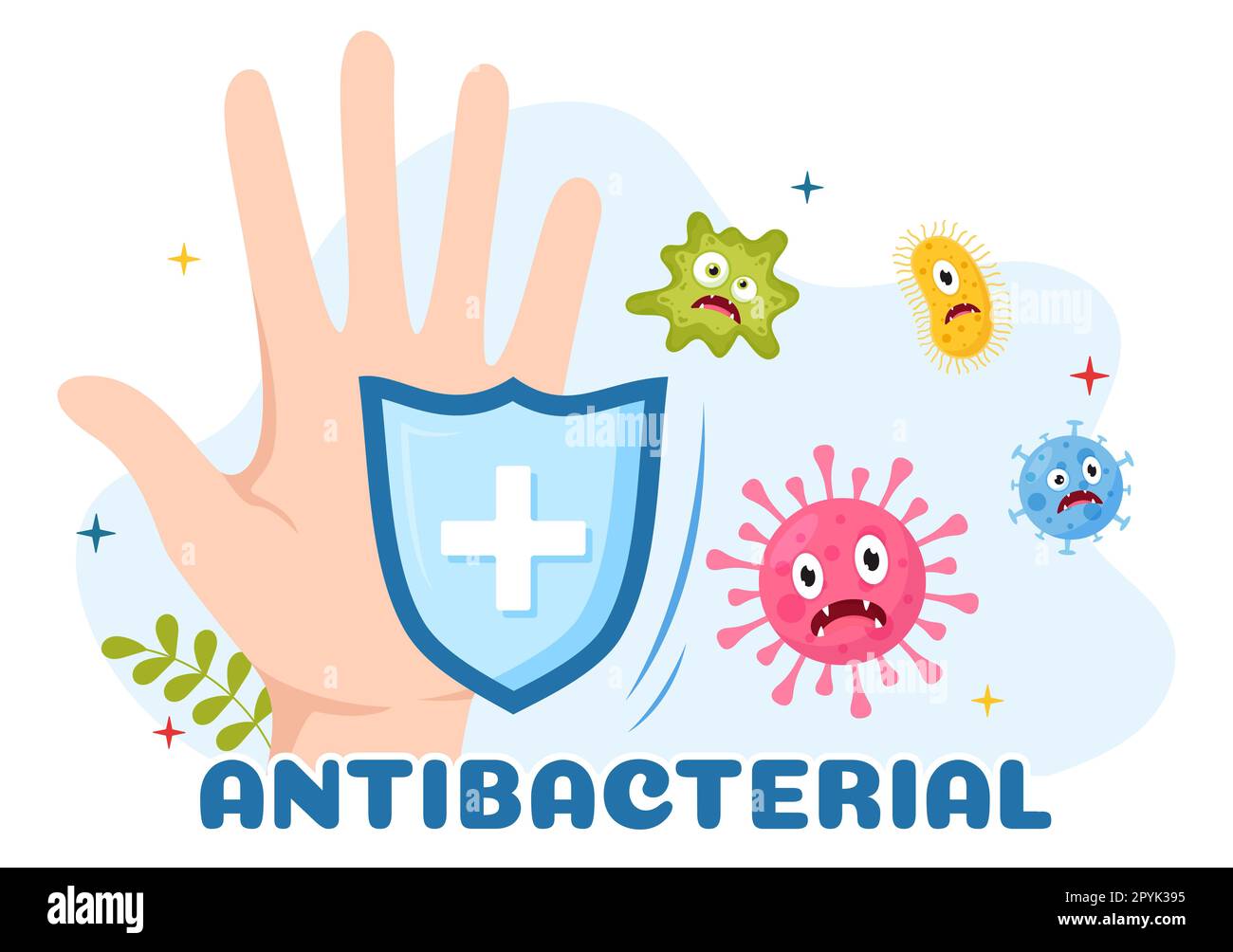 Antibakterielle Illustration mit Waschen der Hände, Virusinfektion und Bakteriensteuerung in Hygiene Healthcare Flat Cartoon Hand Drawn Templates Stockfoto