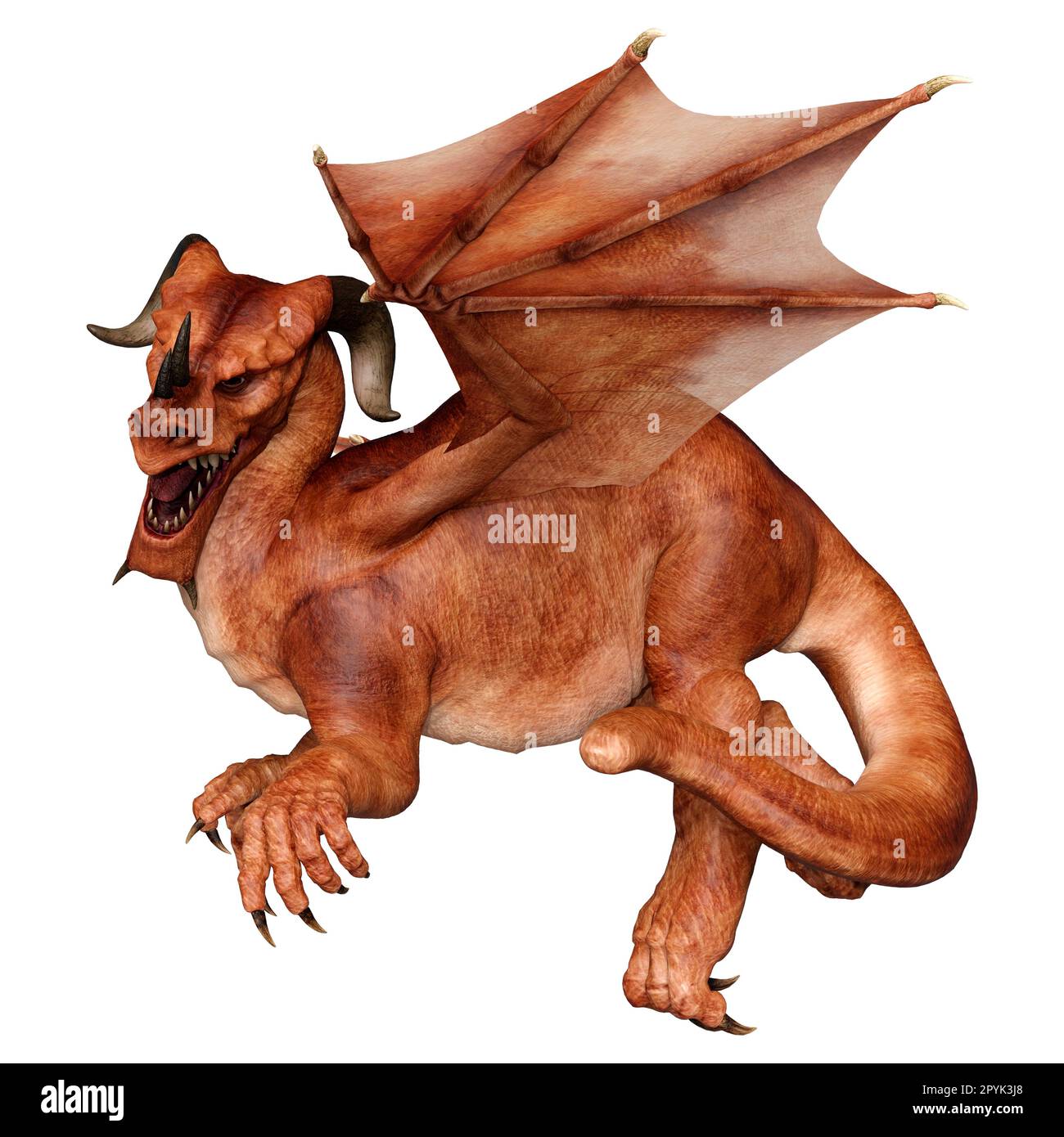 3D-Rendering eines Fantasy-Drachen isoliert auf weißem Hintergrund Stockfoto