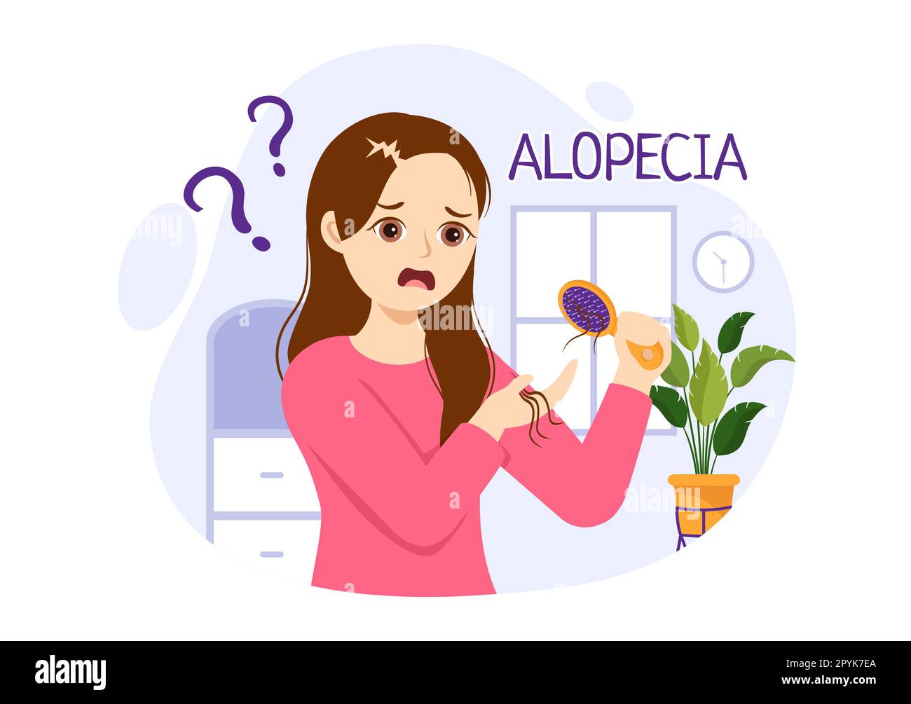 Alopezie Illustration mit Haarausfall Autoimmunerkrankung und Glatze im Gesundheitswesen flache Cartoon handgezogene Banner oder Landing-Page-Vorlagen Stockfoto