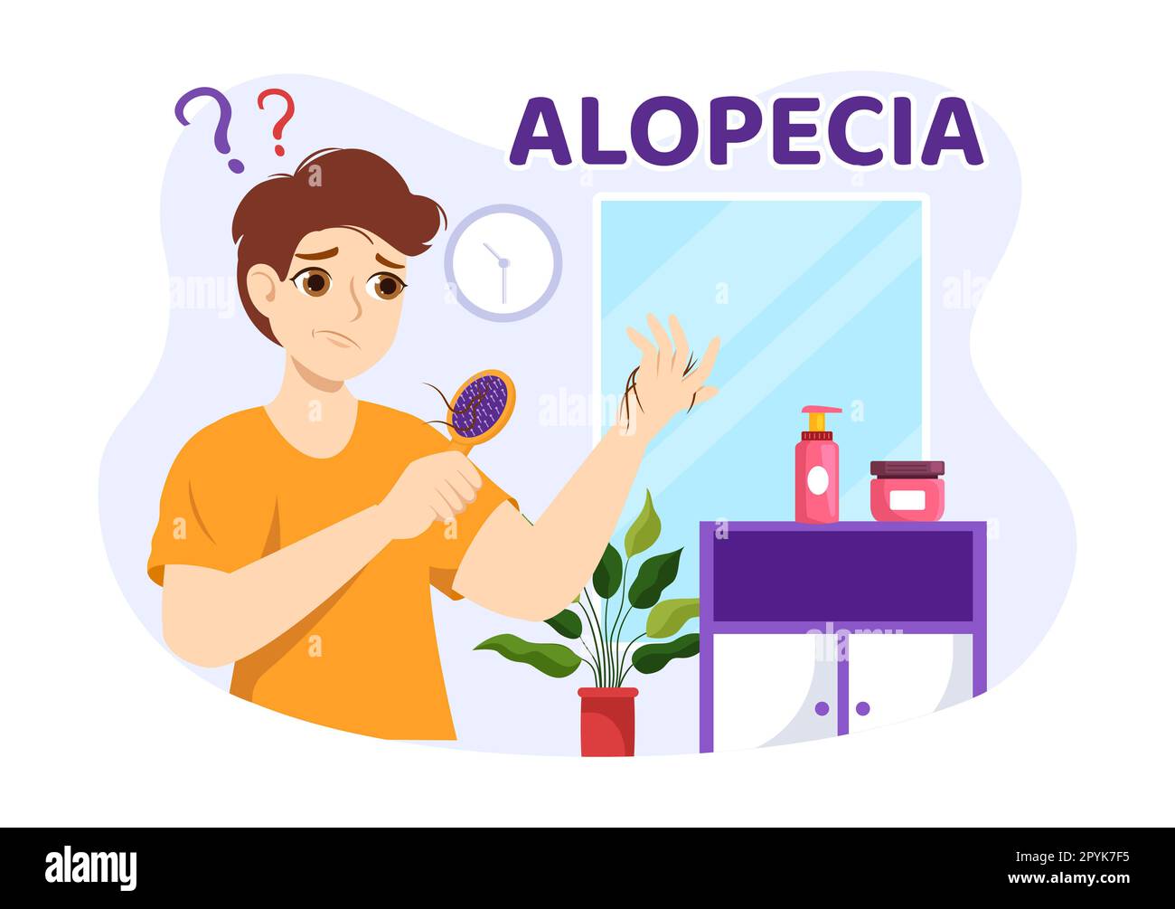 Alopezie Illustration mit Haarausfall Autoimmunerkrankung und Glatze im Gesundheitswesen flache Cartoon handgezogene Banner oder Landing-Page-Vorlagen Stockfoto
