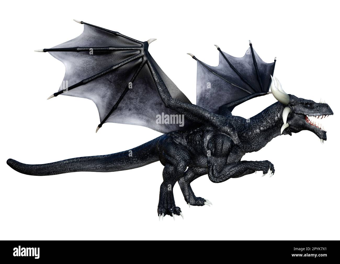3D-Rendering eines Fantasy-Drachen isoliert auf weißem Hintergrund Stockfoto