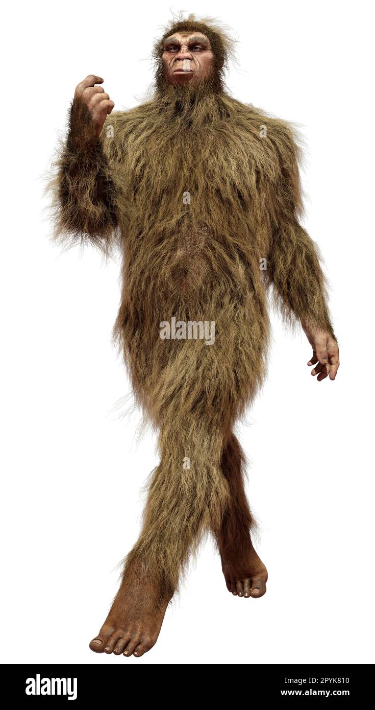 3D-Rendering eines Sasquatch oder Bigfoot isoliert auf Weiß Hintergrund Stockfoto