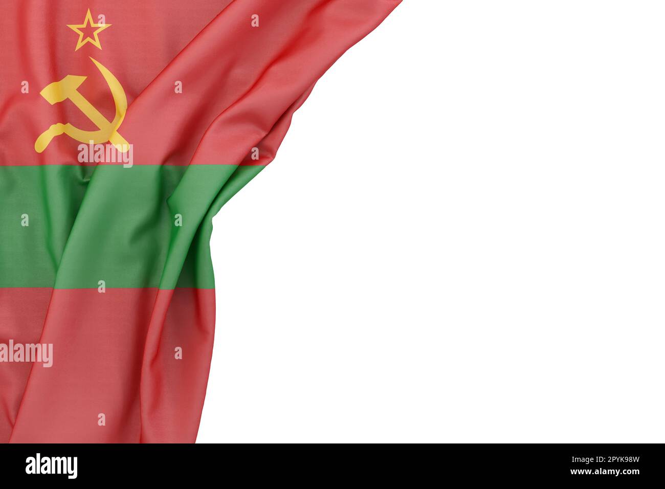Flagge von Transnistrien in der Ecke auf weißem Hintergrund. 3D-Rendering. Isoliert Stockfoto