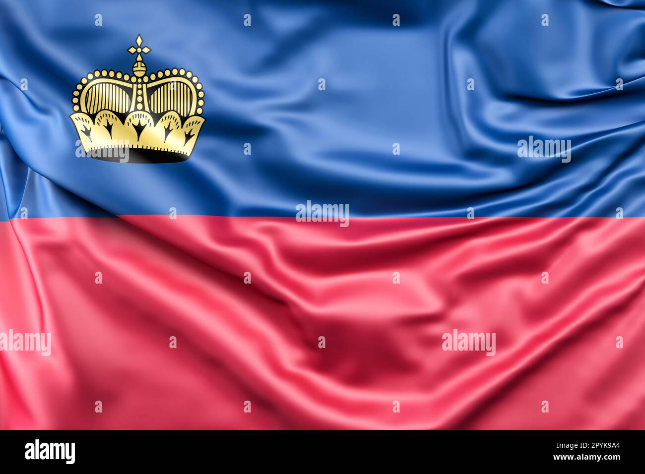 Rüschelflagge Liechtensteins. 3D-Rendering Stockfoto