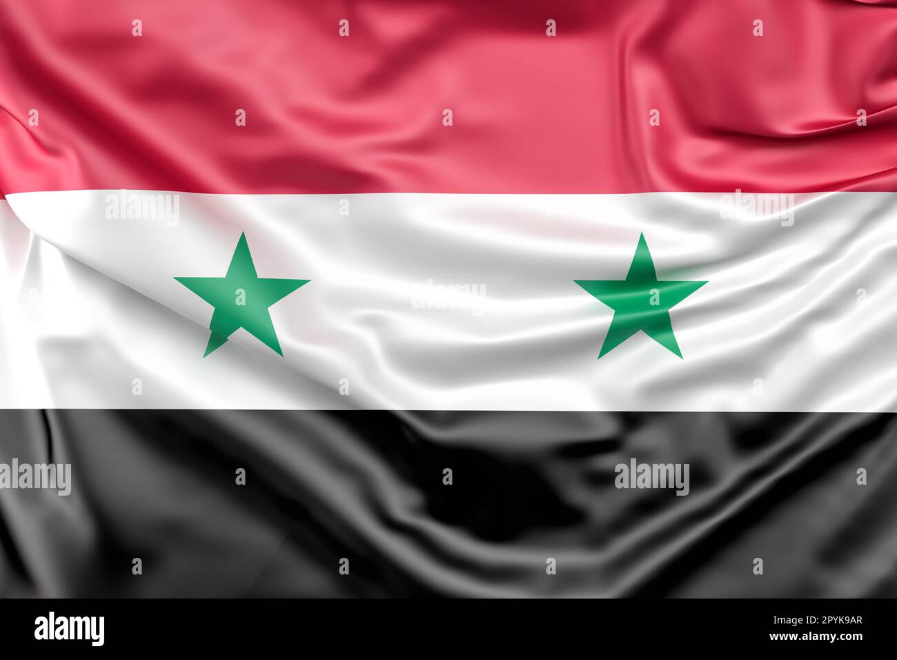 Rüschelflagge Syriens. 3D-Rendering Stockfoto