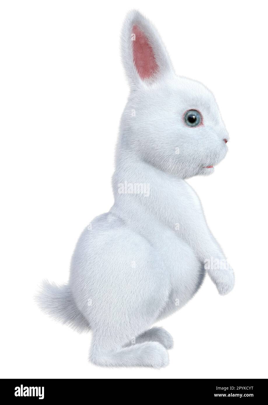 3D-Darstellung eines weissen Hasen isoliert auf weißem Hintergrund Stockfoto