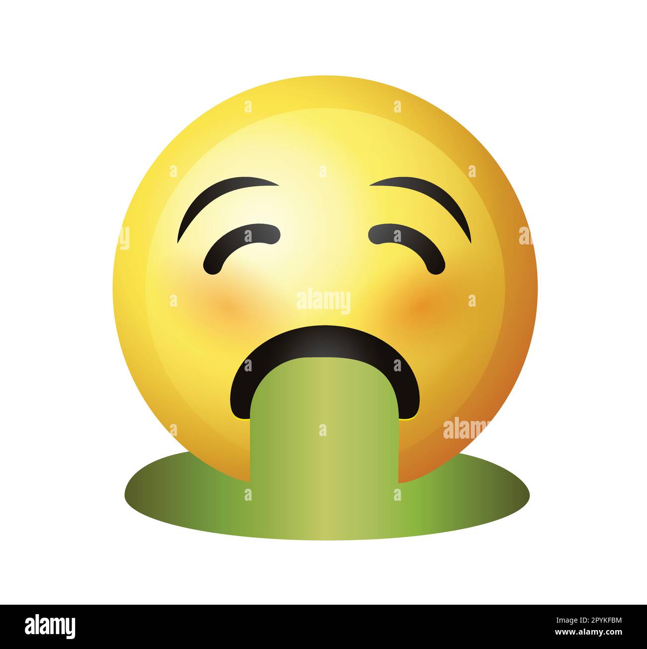 Emoji hoher Qualität, isoliert auf weißem Hintergrund. Gesichtserbrechen Emoji. Gelbes Gesicht Emoji mit hellgrünem Erbrochenem, stellt körperliche Krankheit dar. Stock Vektor